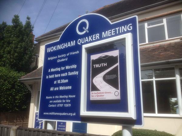 The new noticeboard outside Wokingham Quaker meeting house
